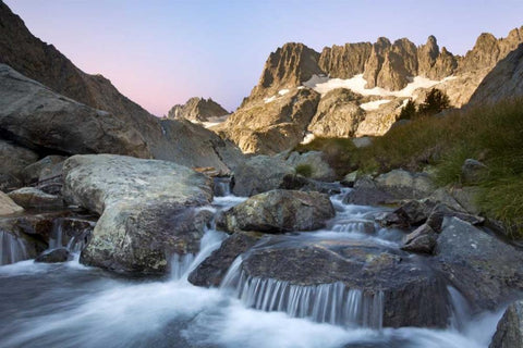 CA, Inyo NF The Minarets and rapids in a stream Black Ornate Wood Framed Art Print with Double Matting by Paulson, Don