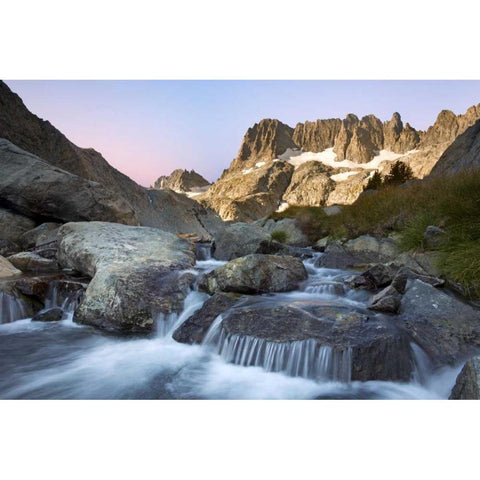 CA, Inyo NF The Minarets and rapids in a stream Black Modern Wood Framed Art Print by Paulson, Don