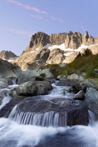 CA, Inyo NF The Minarets and rapids in a stream Black Ornate Wood Framed Art Print with Double Matting by Paulson, Don