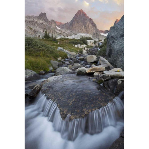 CA, Inyo NF Stream with waterfall and Mt Ritter Gold Ornate Wood Framed Art Print with Double Matting by Paulson, Don