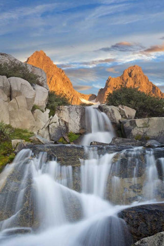 CA, Inyo NF Waterfalls below Mt Ritter, sunrise Black Ornate Wood Framed Art Print with Double Matting by Paulson, Don