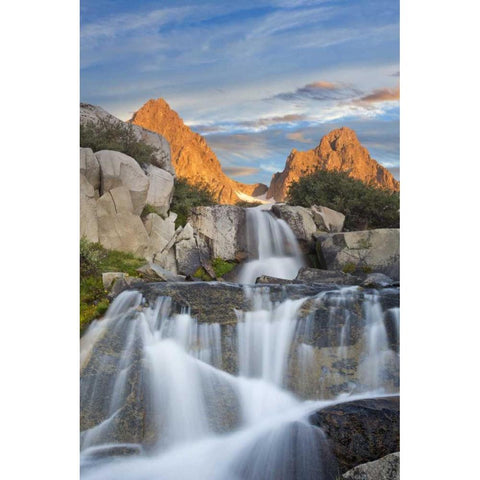 CA, Inyo NF Waterfalls below Mt Ritter, sunrise Black Modern Wood Framed Art Print by Paulson, Don