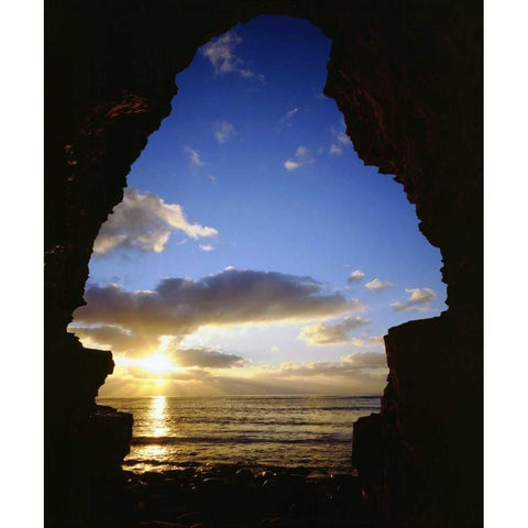 CA, San Diego,  Sunset Cliffs, Sunset thru a cave Gold Ornate Wood Framed Art Print with Double Matting by Talbot Frank, Christopher