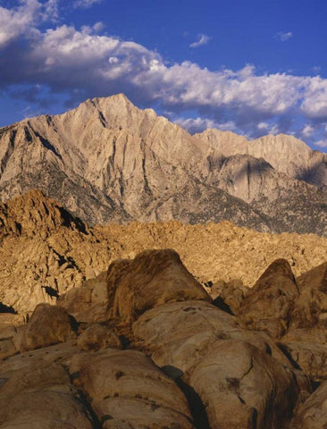 CA, Lone Pine Lone Pine Peak and Mt Whitney White Modern Wood Framed Art Print with Double Matting by Flaherty, Dennis