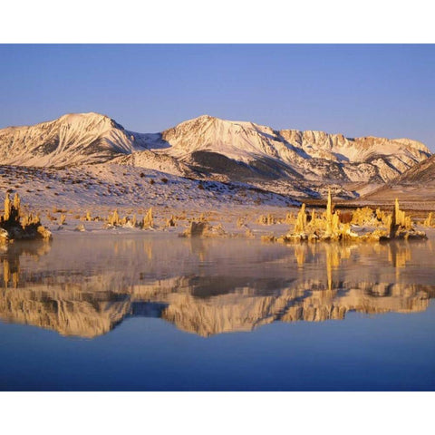 California Hills and tufas reflect in Mono lake Black Modern Wood Framed Art Print with Double Matting by Flaherty, Dennis