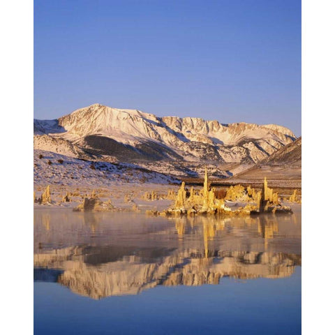 California Hills and tufas reflect in Mono lake Gold Ornate Wood Framed Art Print with Double Matting by Flaherty, Dennis