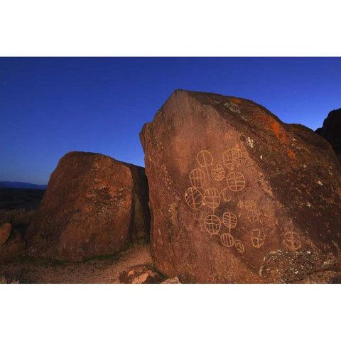 CA, Owens Valley, Bishop Rock with petroglyphs Black Modern Wood Framed Art Print by Flaherty, Dennis