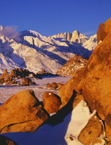 CA, Sierra Nevada Mt Whitney and Lone Pine peak White Modern Wood Framed Art Print with Double Matting by Flaherty, Dennis