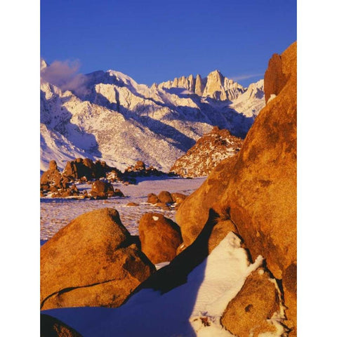 CA, Sierra Nevada Mt Whitney and Lone Pine peak White Modern Wood Framed Art Print by Flaherty, Dennis