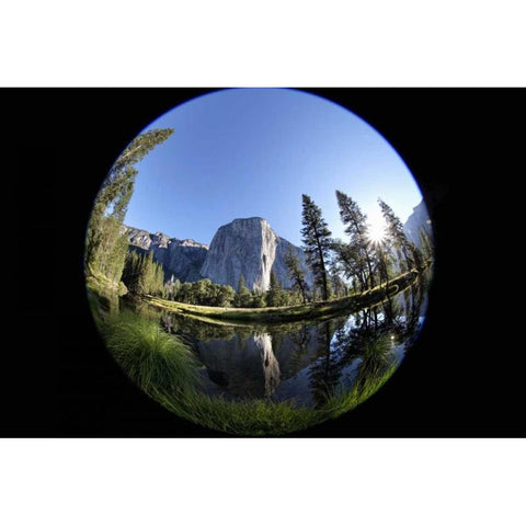 CA, Yosemite Capitan and the Merced River Black Modern Wood Framed Art Print by Flaherty, Dennis
