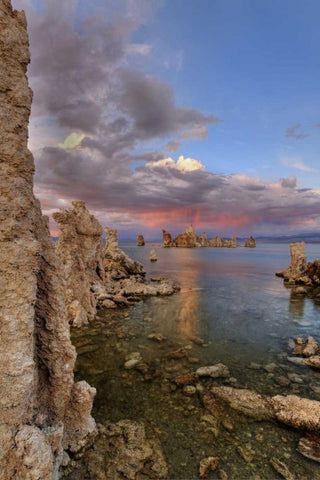 CA Sunset reflection on clouds over Mono lake White Modern Wood Framed Art Print with Double Matting by Flaherty, Dennis