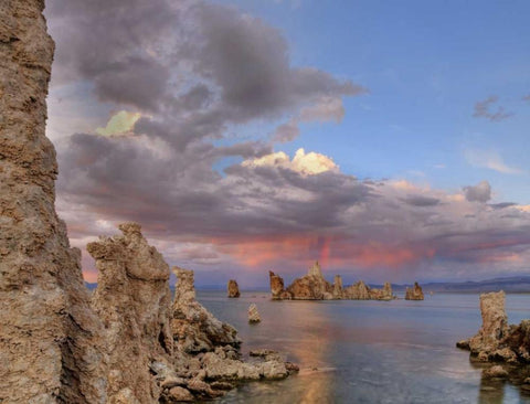 CA Sunset reflection on clouds over Mono lake White Modern Wood Framed Art Print with Double Matting by Flaherty, Dennis