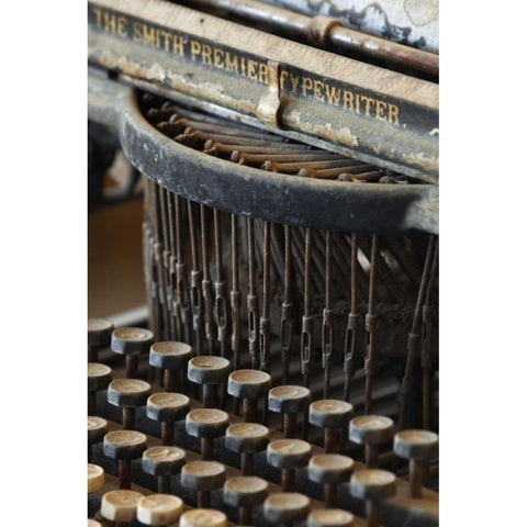 CA, Bodie State Historic Park Old typewriter White Modern Wood Framed Art Print by Flaherty, Dennis