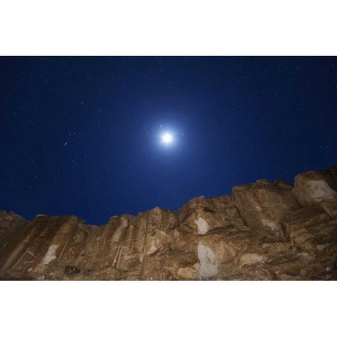 CA, Chalfant Canyon Petroglyph on rock face White Modern Wood Framed Art Print by Flaherty, Dennis