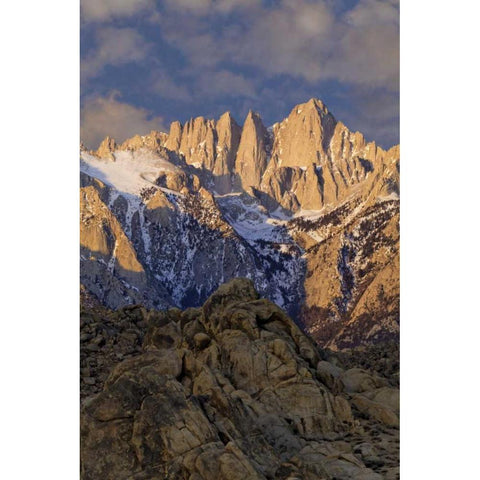 CA, Sunrise on Mt Whitney view from Alabama Hills White Modern Wood Framed Art Print by Flaherty, Dennis