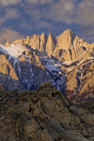 CA, Sunrise on Mt Whitney view from Alabama Hills White Modern Wood Framed Art Print with Double Matting by Flaherty, Dennis