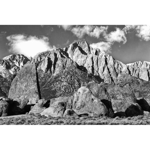 CA, Sierras Alabama Hills and Lone Pine Peak White Modern Wood Framed Art Print by Flaherty, Dennis