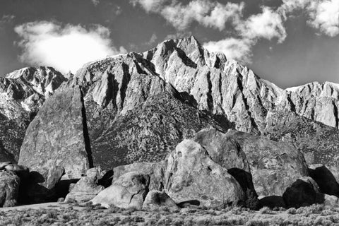 CA, Sierras Alabama Hills and Lone Pine Peak White Modern Wood Framed Art Print with Double Matting by Flaherty, Dennis