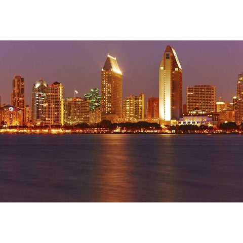 CA, San Diego Downtown skyline from the harbor Gold Ornate Wood Framed Art Print with Double Matting by Ross, Steve