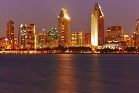 CA, San Diego Downtown skyline from the harbor Black Ornate Wood Framed Art Print with Double Matting by Ross, Steve