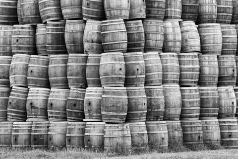 CA, San Luis Obispo Co, Stack of wine barrels White Modern Wood Framed Art Print with Double Matting by Flaherty, Dennis