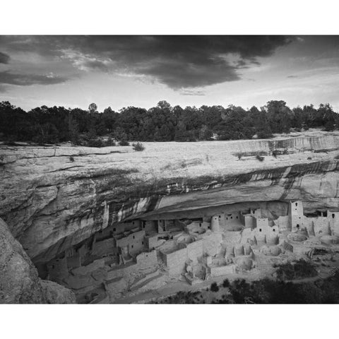 CO, Mesa Verde NP Overview of Cliff Palace Ruins White Modern Wood Framed Art Print by Flaherty, Dennis