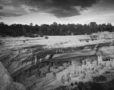 CO, Mesa Verde NP Overview of Cliff Palace Ruins White Modern Wood Framed Art Print with Double Matting by Flaherty, Dennis