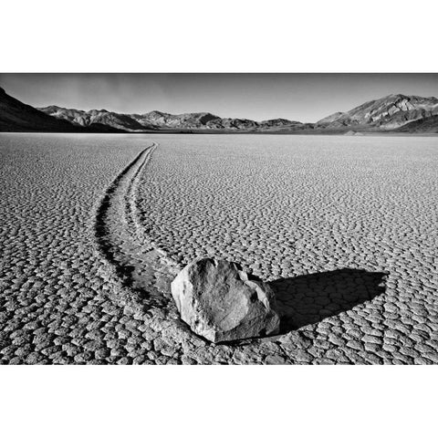 CA, Death Valley Sliding rock at the Racetrack White Modern Wood Framed Art Print by Flaherty, Dennis