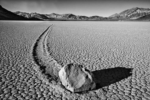 CA, Death Valley Sliding rock at the Racetrack White Modern Wood Framed Art Print with Double Matting by Flaherty, Dennis