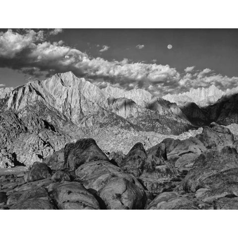 California, Sierra Nevada Moon above Mt Whitney Gold Ornate Wood Framed Art Print with Double Matting by Flaherty, Dennis