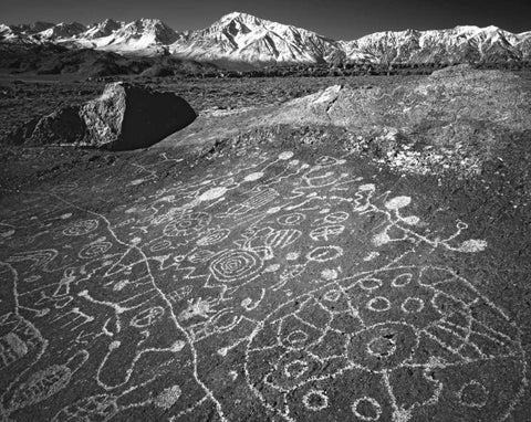 USA, California, Bishop Petroglyphs on rock face White Modern Wood Framed Art Print with Double Matting by Flaherty, Dennis