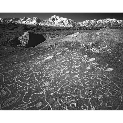 USA, California, Bishop Petroglyphs on rock face White Modern Wood Framed Art Print by Flaherty, Dennis