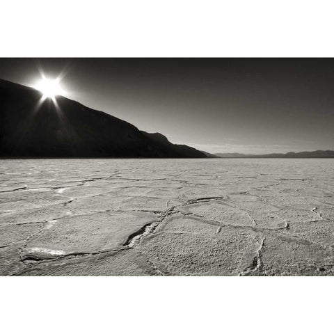 CA, Death Valley Sunburst over salt pan White Modern Wood Framed Art Print by Young, Bill