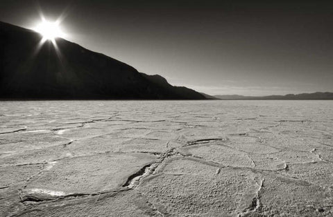 CA, Death Valley Sunburst over salt pan White Modern Wood Framed Art Print with Double Matting by Young, Bill