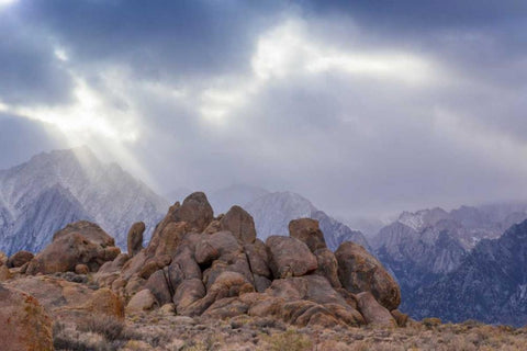 CA, Alabama Hills Clouds over Lone Pine Peak White Modern Wood Framed Art Print with Double Matting by Paulson, Don