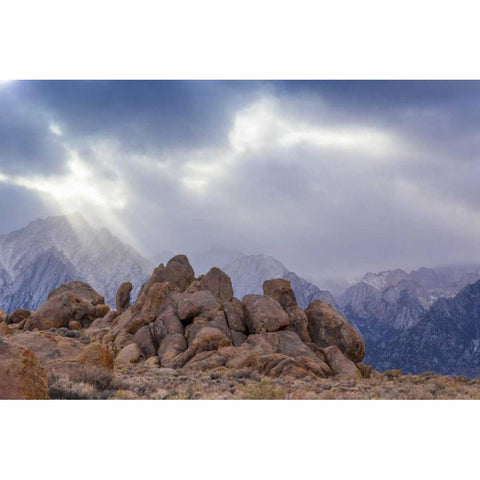 CA, Alabama Hills Clouds over Lone Pine Peak Black Modern Wood Framed Art Print with Double Matting by Paulson, Don