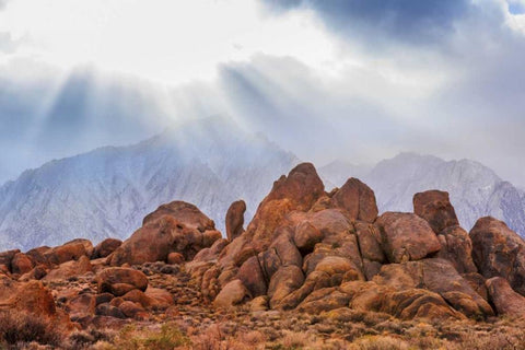 CA, Alabama Hills God rays over Lone Pine Peak Black Ornate Wood Framed Art Print with Double Matting by Paulson, Don