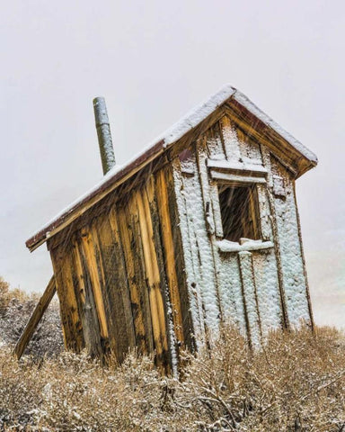 USA, California, Bodie Solitary outhouse White Modern Wood Framed Art Print with Double Matting by Paulson, Don