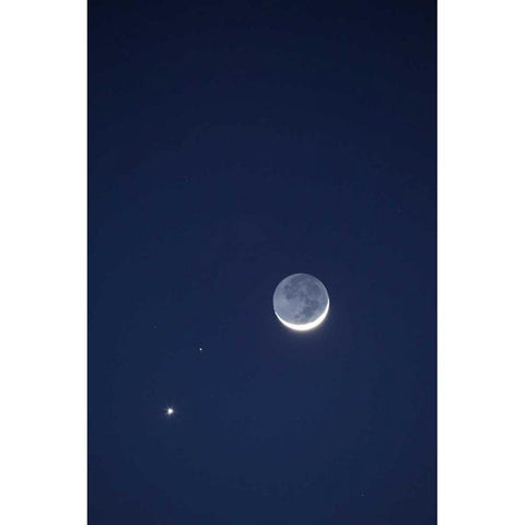 California Moon, Venus and Pluto in the sky White Modern Wood Framed Art Print by Flaherty, Dennis