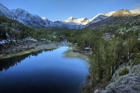 California, Sierra Nevada Mack Lake at sunrise White Modern Wood Framed Art Print with Double Matting by Flaherty, Dennis