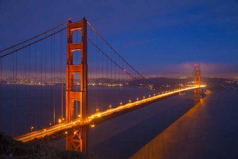 CA, San Francisco Golden Gate Bridge at night White Modern Wood Framed Art Print with Double Matting by Zuckerman, Jim