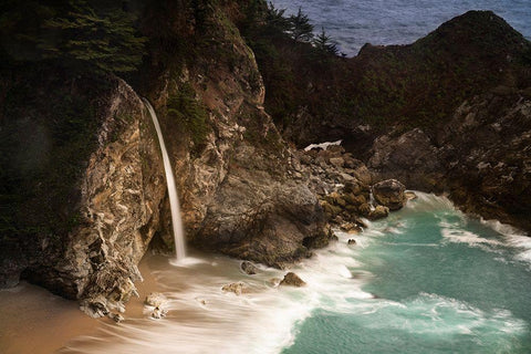 California-Julia Pfeiffer Burns State Park McWay Falls into small cove  White Modern Wood Framed Art Print with Double Matting by Jaynes Gallery