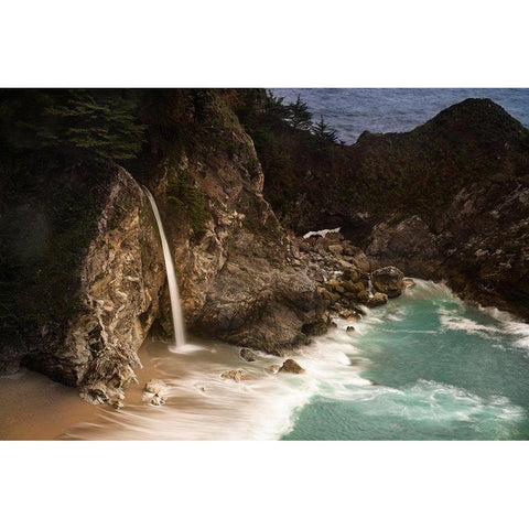 California-Julia Pfeiffer Burns State Park McWay Falls into small cove  Black Modern Wood Framed Art Print by Jaynes Gallery