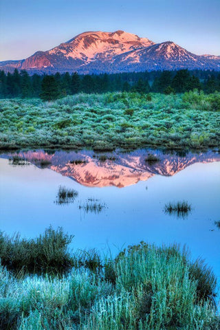 California-Sierra Nevada Range Mammoth Mountain reflects in Mammoth Creek White Modern Wood Framed Art Print with Double Matting by Jaynes Gallery
