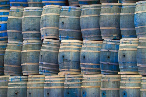 California San Luis Obispo Stacked wine barrels White Modern Wood Framed Art Print with Double Matting by Jaynes Gallery