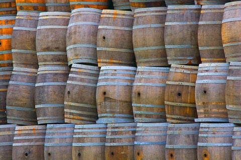 California San Luis Obispo Stacked wine barrels White Modern Wood Framed Art Print with Double Matting by Jaynes Gallery
