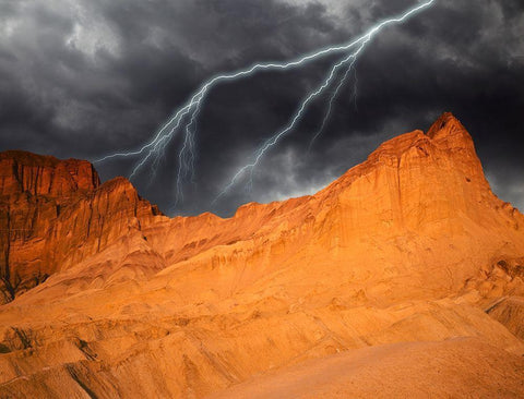 California-Death Valley National Park Composite of lightning over Golden Canyon at sunset Black Ornate Wood Framed Art Print with Double Matting by Jaynes Gallery