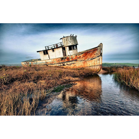 Usa-California Rotting fishing boat near Point Reyes Black Modern Wood Framed Art Print by Sederquist, Betty