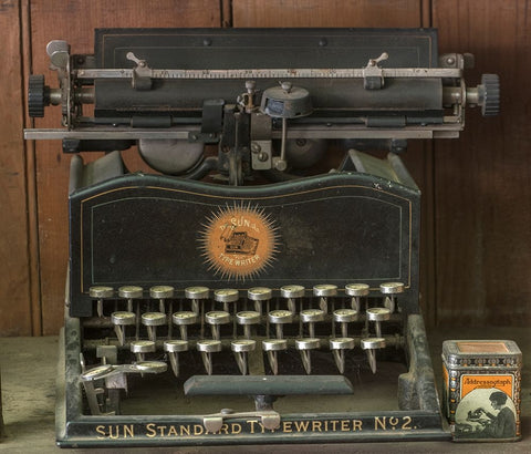 Antique typewriter Black Modern Wood Framed Art Print by Sederquist, Betty