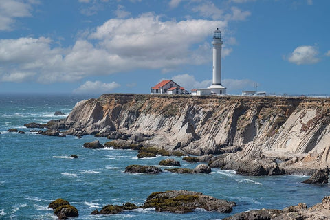 Point Arena Lighthouse a northern California landmark. Black Modern Wood Framed Art Print by Sederquist, Betty